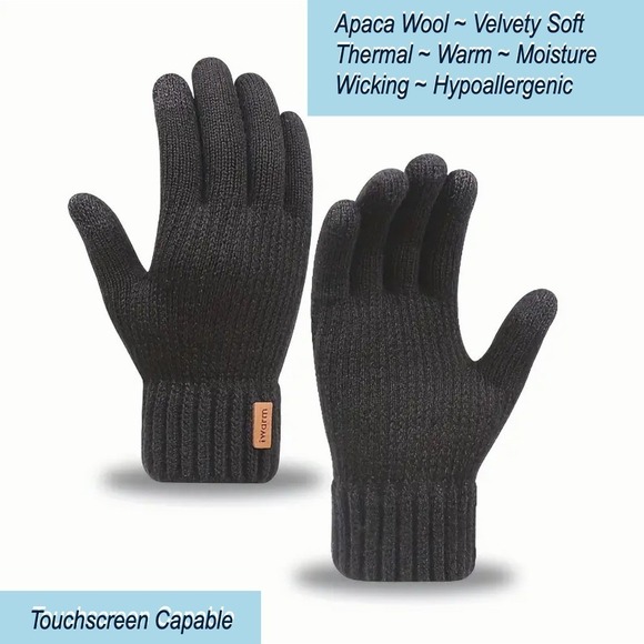 Accessories - Unisex‎ Alpaca Velvet Blend Winter Thermal Driving Gloves Dark Gray Touchscreen